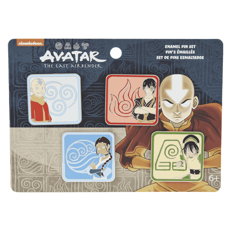 Image of our Avatar: The Last Airbender 4-Piece Pin Set featuring Aang, Zuko, Katara, and Toph 